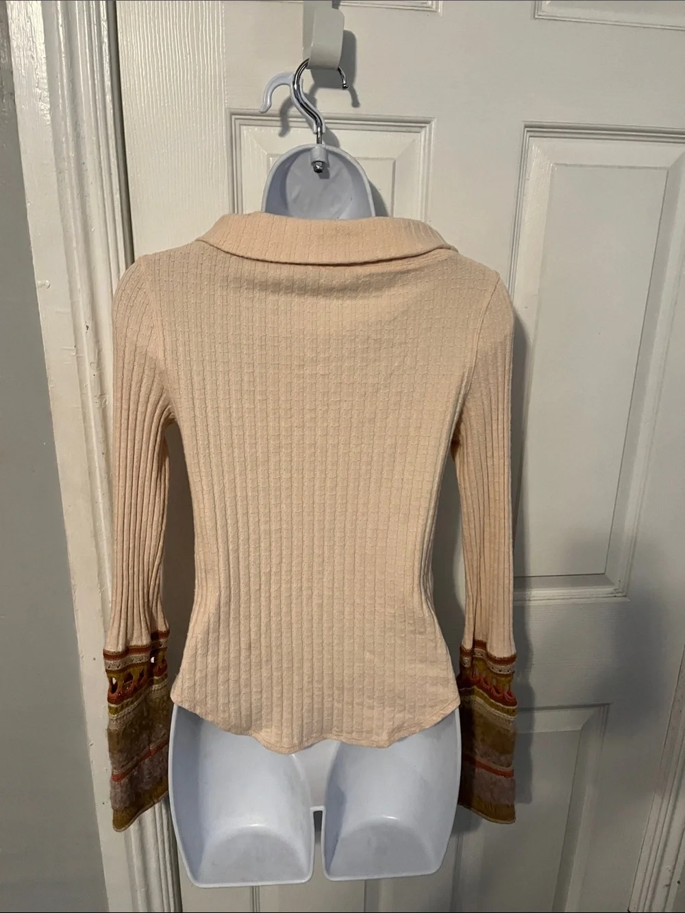 Free People Soft Peach Turtleneck Sweater with Patterned Cuffs Arm Warmer